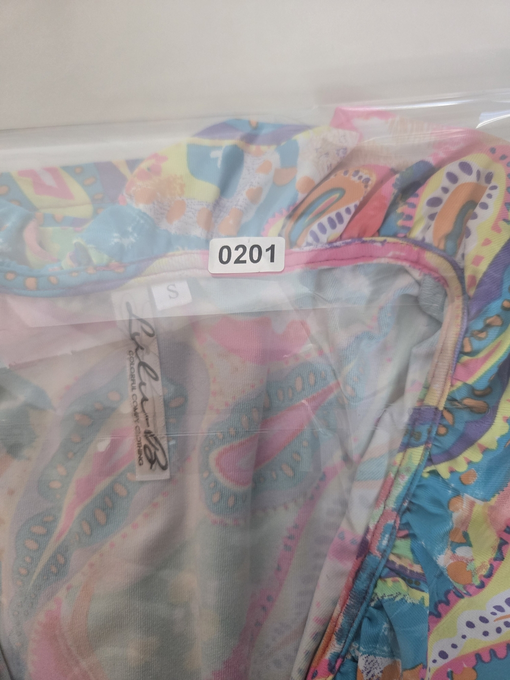 Lulu-B Vibrant Pink, Blue & Green Paisley Ruffle Cowl Neck Top Wrinkle Proof - S - Picture 8 of 9